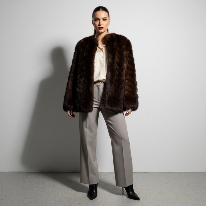 Vintage 1980s Dark Espresso Mink Fur Coat | Chevron Pattern Let-Out Real Fur Jacket | Glamorous Winter Swing | Fashion Rerun