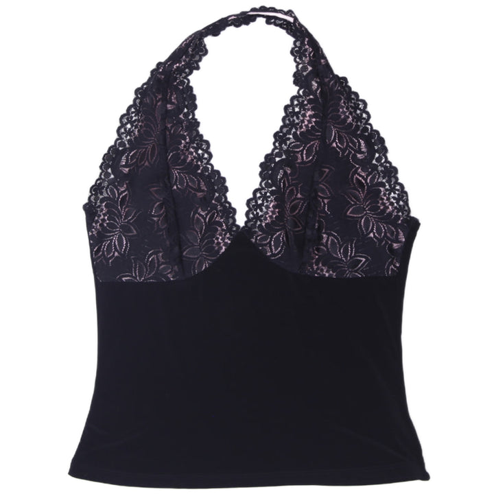 Y2K Ladies Charlotte Russe Black Pink Lace Halter Top L Made In USA
