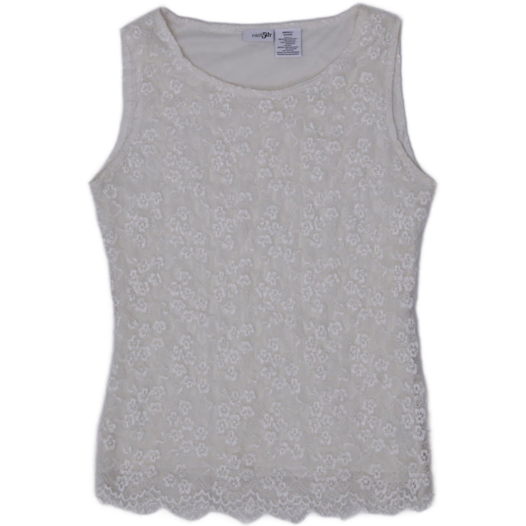 Y2K Ladies East 5th Women's Cream Lined Floral Lace Sleeveless Shell Top Size Small
