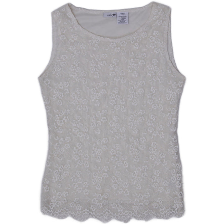 Y2K Ladies East 5th Women's Cream Lined Floral Lace Sleeveless Shell Top Size Small
