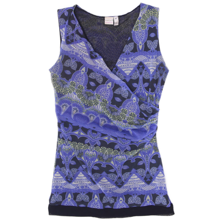 Y2K Ladies Sweet Pea by Stacy Frati Women's Blue Printed Mesh Surplice Top Size Medium
