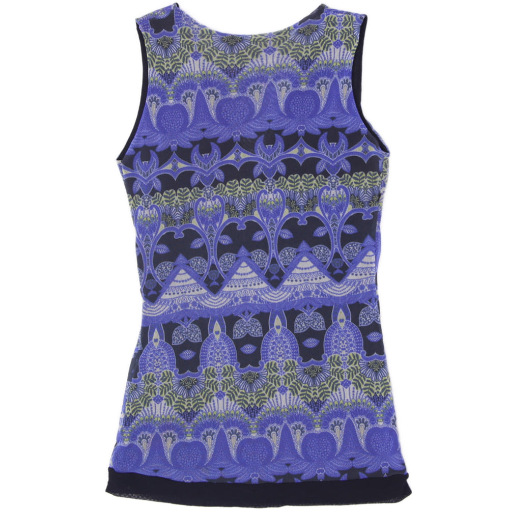 Y2K Ladies Sweet Pea by Stacy Frati Women's Blue Printed Mesh Surplice Top Size Medium
 - view 2