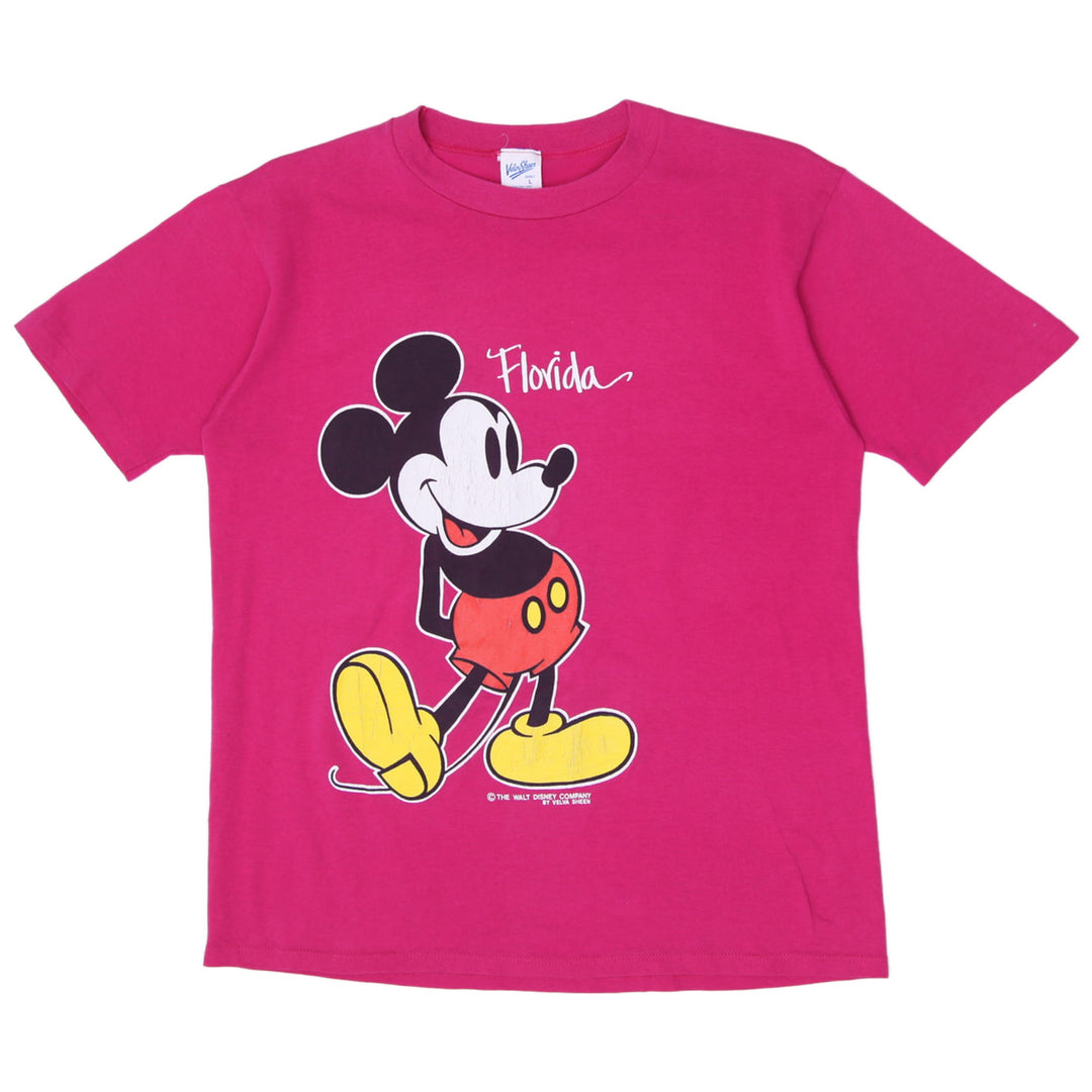 Vintage 80s Velva Sheen Walt Disney Mickey Mouse Florida Tee L Single Stitch Pink
