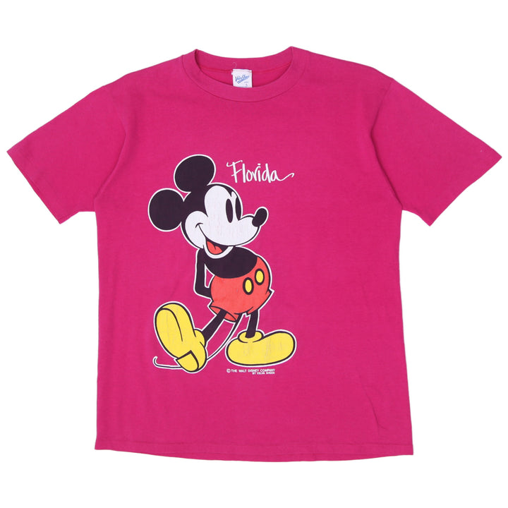 Vintage 80s Velva Sheen Walt Disney Mickey Mouse Florida Tee L Single Stitch Pink
