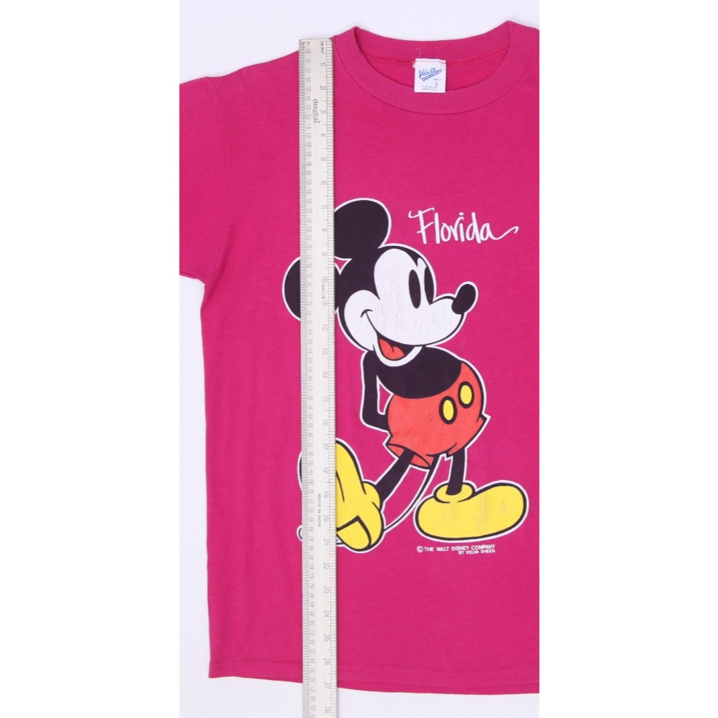 Vintage 80s Velva Sheen Walt Disney Mickey Mouse Florida Tee L Single Stitch Pink
 - view 8