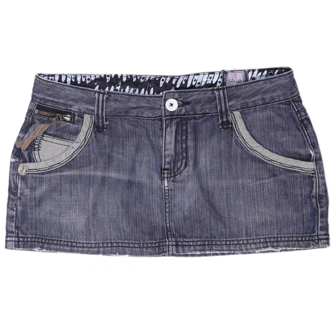 Y2K Ladies Silvian Heach Denim Mini Skirt Low Rise Micro Skirt Washed