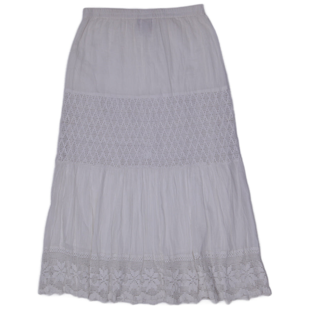 Y2K Ladies Metrowear White Cotton Crochet Lace Tiered Maxi Skirt Medium Boho Prairie Size M - view 2