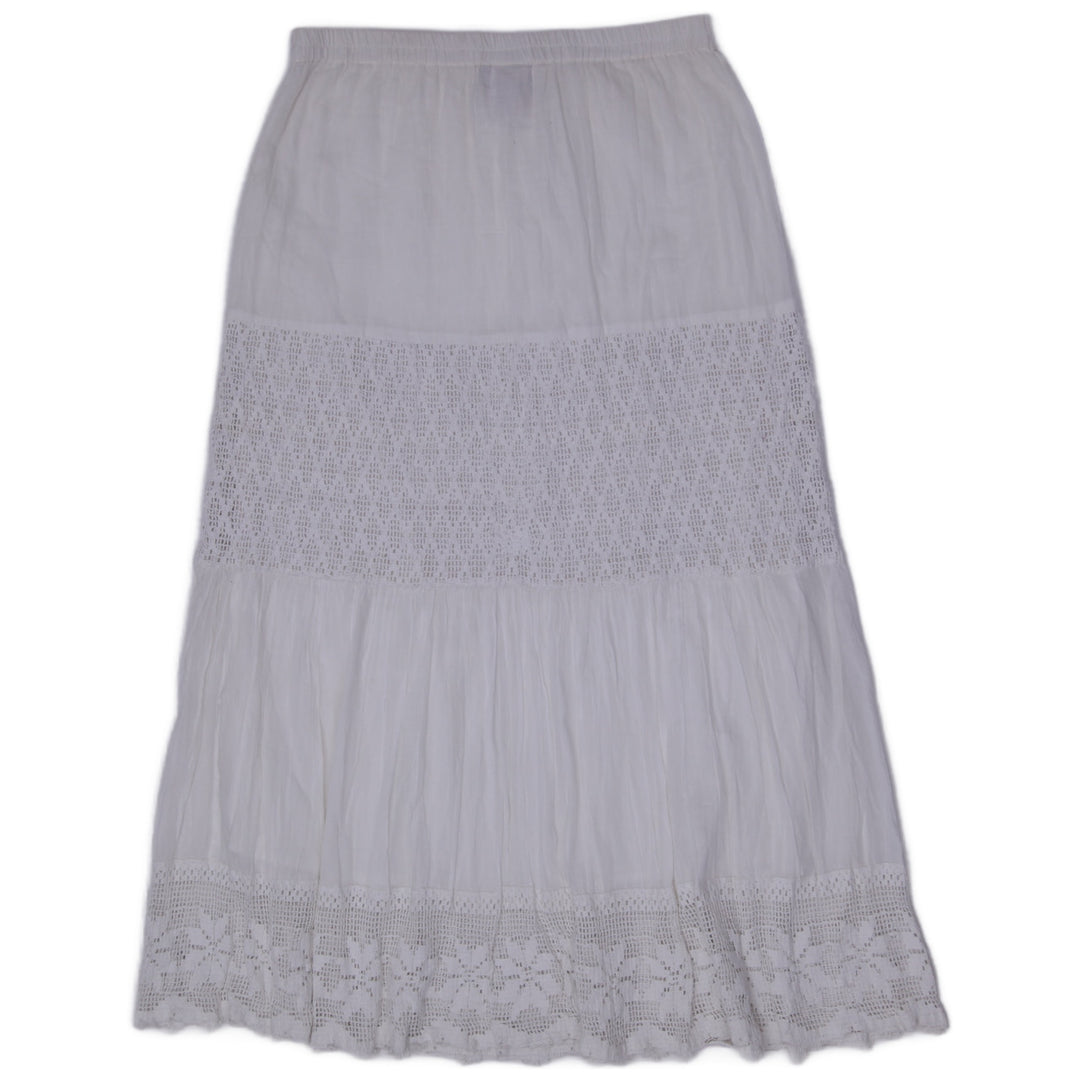 Y2K Ladies Metrowear White Cotton Crochet Lace Tiered Maxi Skirt Medium Boho Prairie Size M - view 2