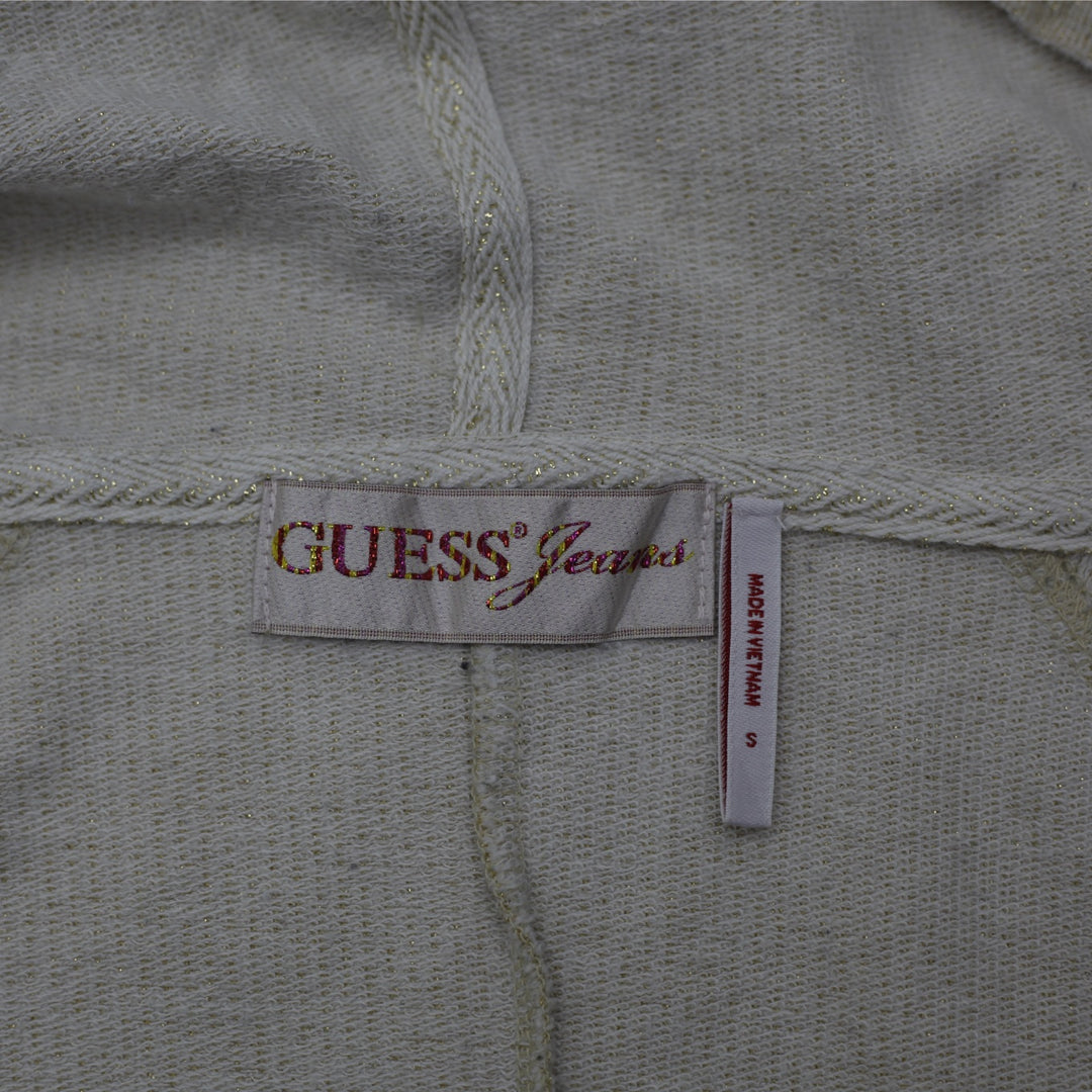 Y2K Ladies Guess Jeans Gold Metallic Lurex Short Sleeve Zip Hoodie Top Size S - view 3