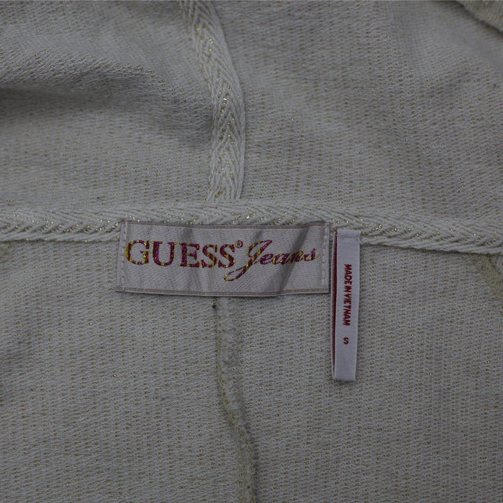 Y2K Ladies Guess Jeans Gold Metallic Lurex Short Sleeve Zip Hoodie Top Size S - view 3