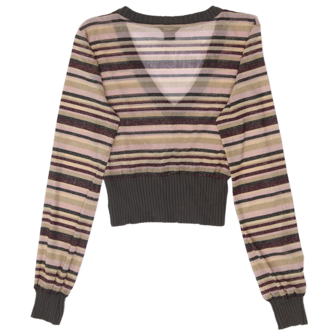 Y2K Ladies Guess Jeans Y2K Metallic Striped V-Neck Knit Hem Sweater Top Size L - view 2