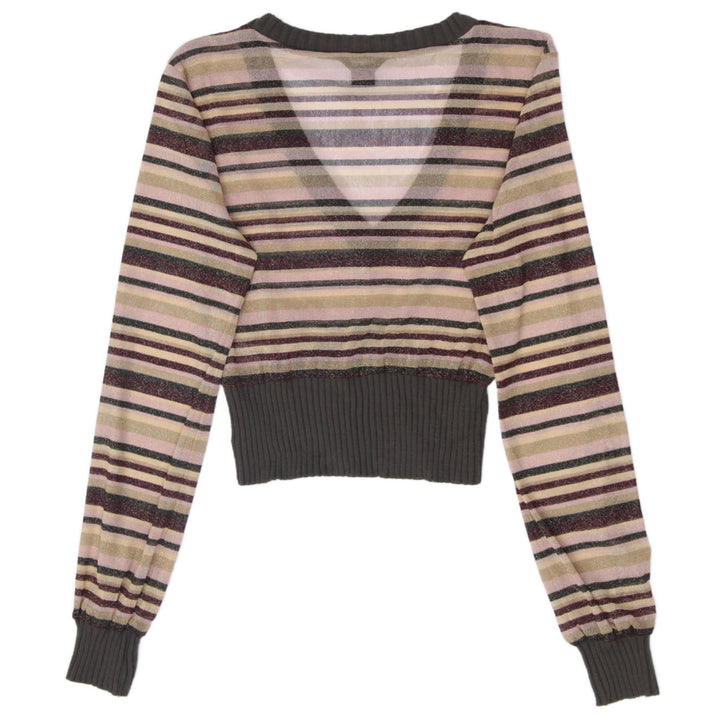 Y2K Ladies Guess Jeans Y2K Metallic Striped V-Neck Knit Hem Sweater Top Size L - view 2