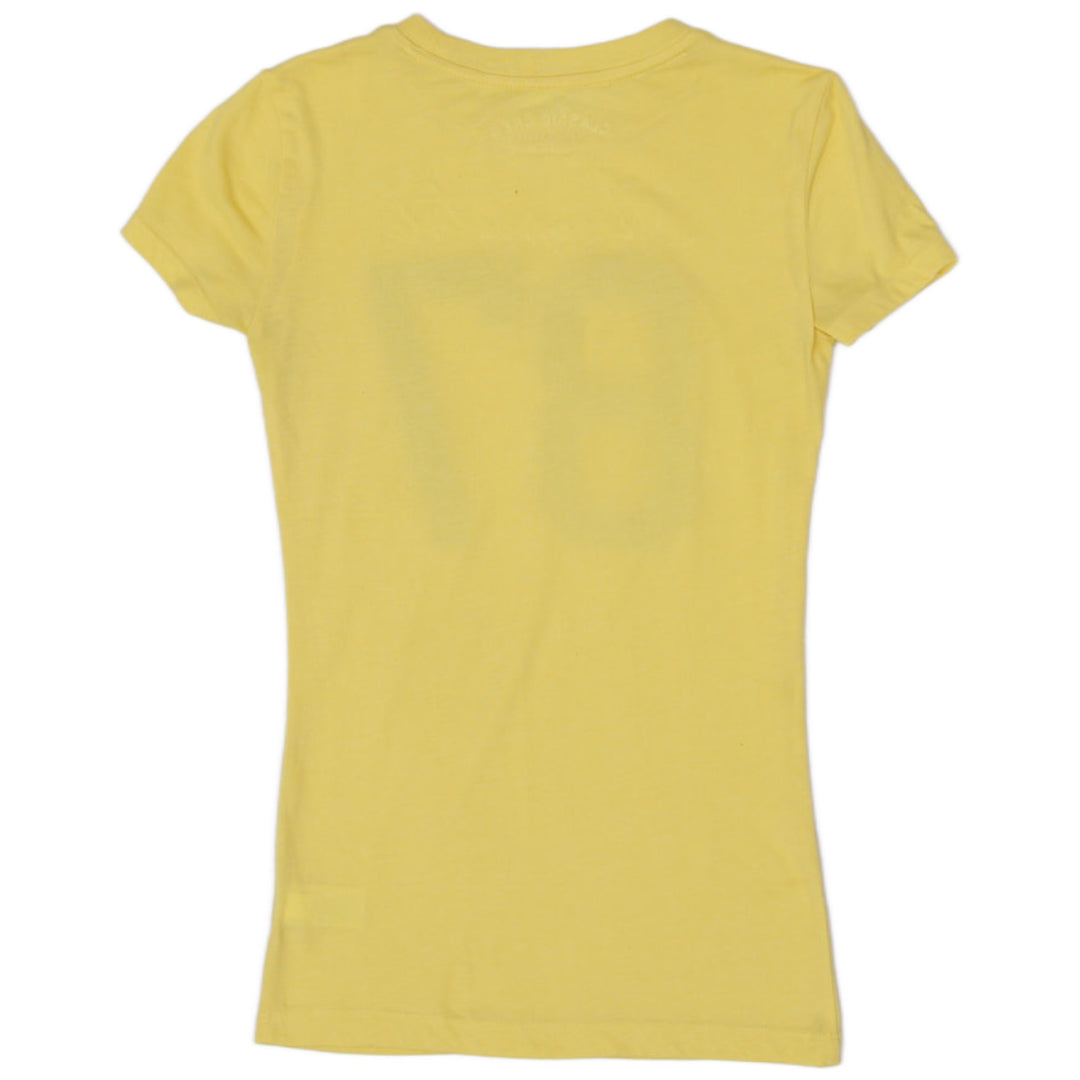 Y2K Ladies Aéropostale Yellow Floral '87' Graphic Baby Tee Crewneck T-Shirt Size XS - view 2