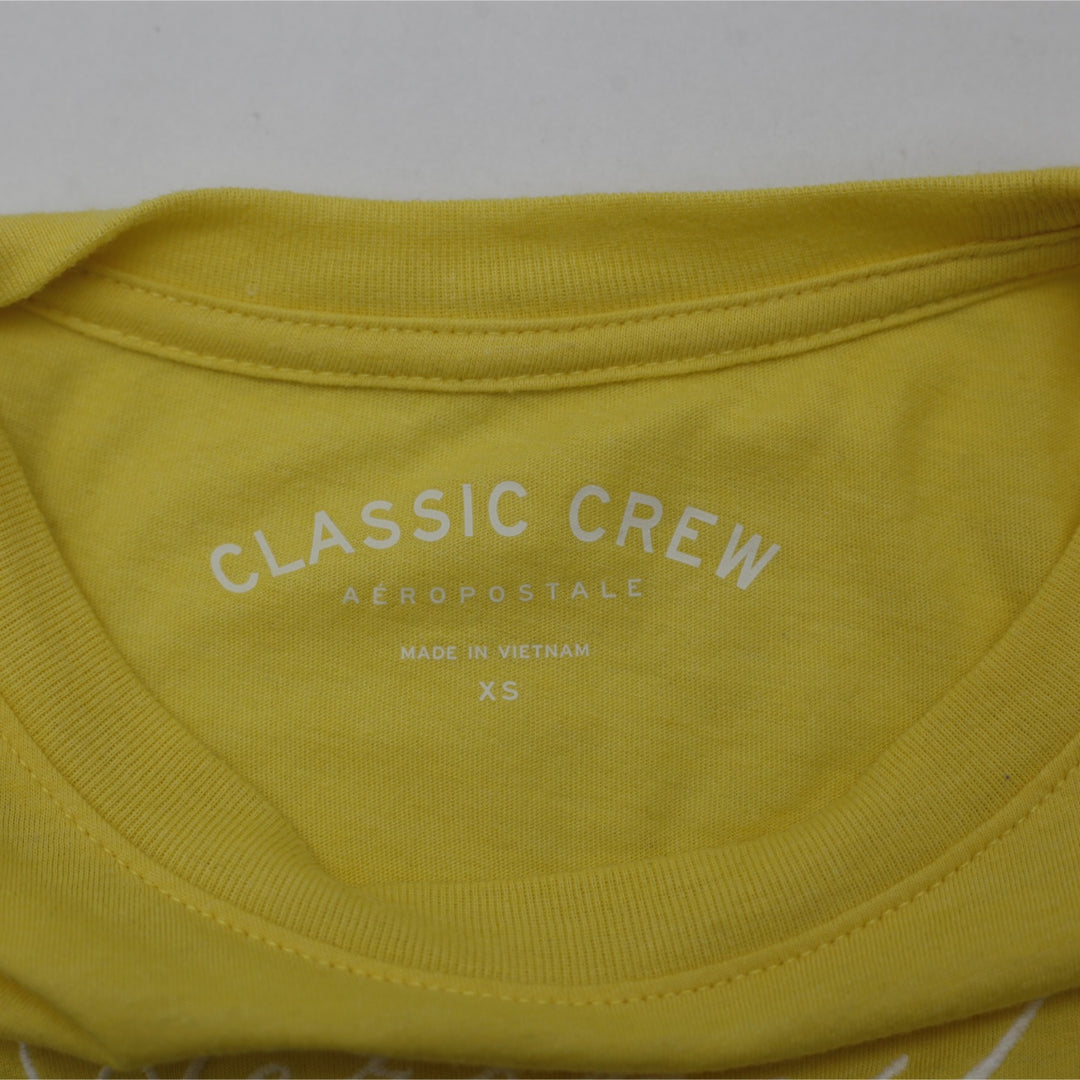 Y2K Ladies Aéropostale Yellow Floral '87' Graphic Baby Tee Crewneck T-Shirt Size XS - view 3