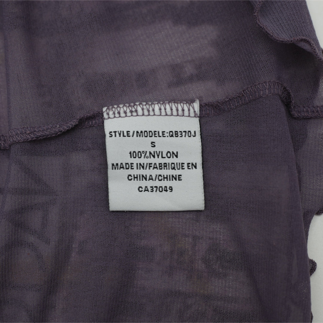 Y2K Ladies LEG GRENIER Mesh Top Purple Barcelona Print Rhinestone Lettuce Hem Size Small - view 4