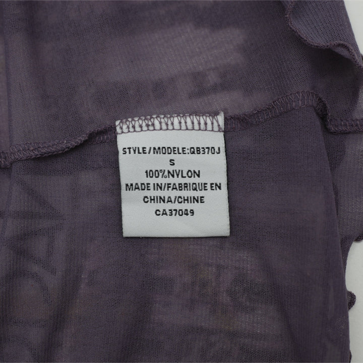 Y2K Ladies LEG GRENIER Mesh Top Purple Barcelona Print Rhinestone Lettuce Hem Size Small - view 4