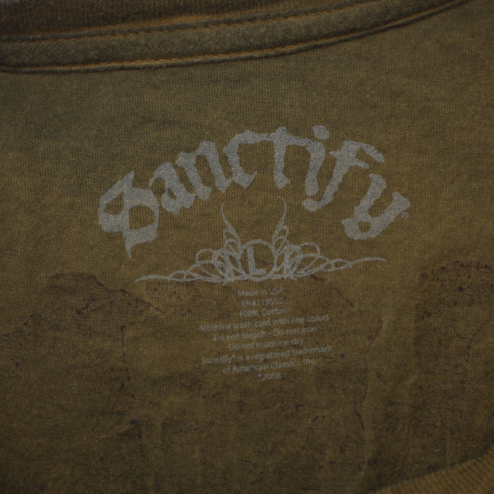 Y2K Mens Sanctify Acid-Wash Winged Cross Double-Sided Graphic T-Shirt Size L - view 3