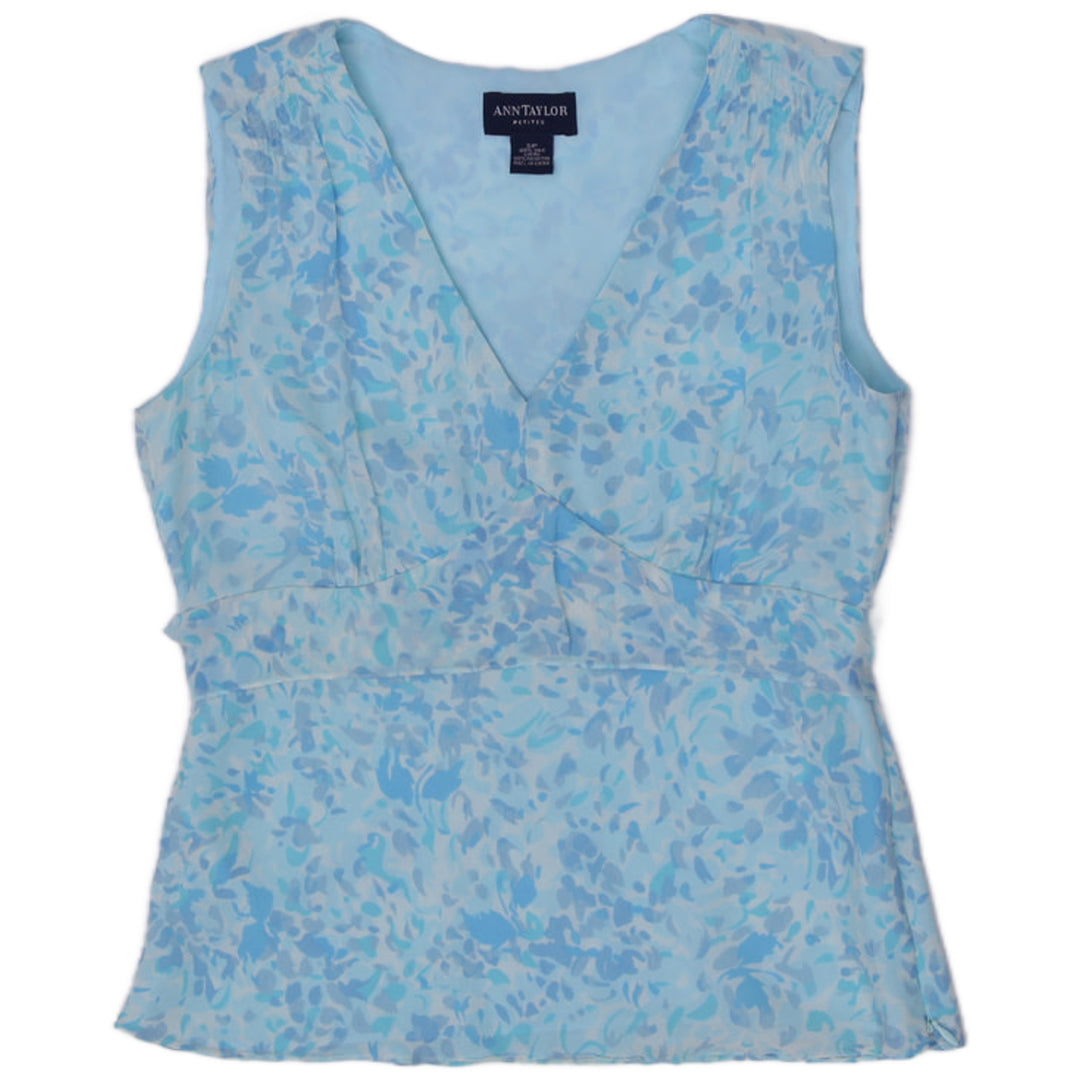 Y2K Ladies Taylor Petites 100% Silk Watercolor Floral V-Neck Sleeveless Top Size SP