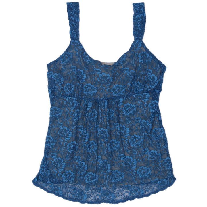 Y2K Ladies New York & Company Blue Floral Lace Babydoll Cami Top Size S