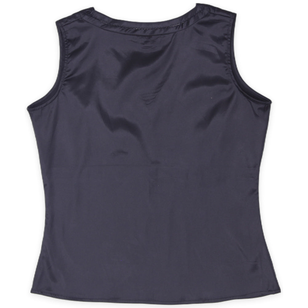 Y2K Ladies Beechers Brook Stretch Black Satin Tank Top V Neck Empire Waist Cami Medium - view 2