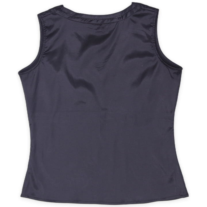 Y2K Ladies Beechers Brook Stretch Black Satin Tank Top V Neck Empire Waist Cami Medium - view 2