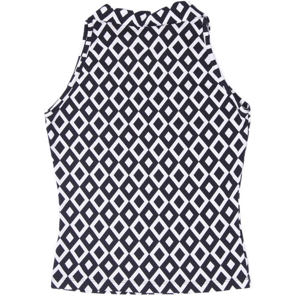 Y2K Ladies Mine USA Geometric Print Sleeveless Top V-Neck Collared Black White Mod Size M - view 2