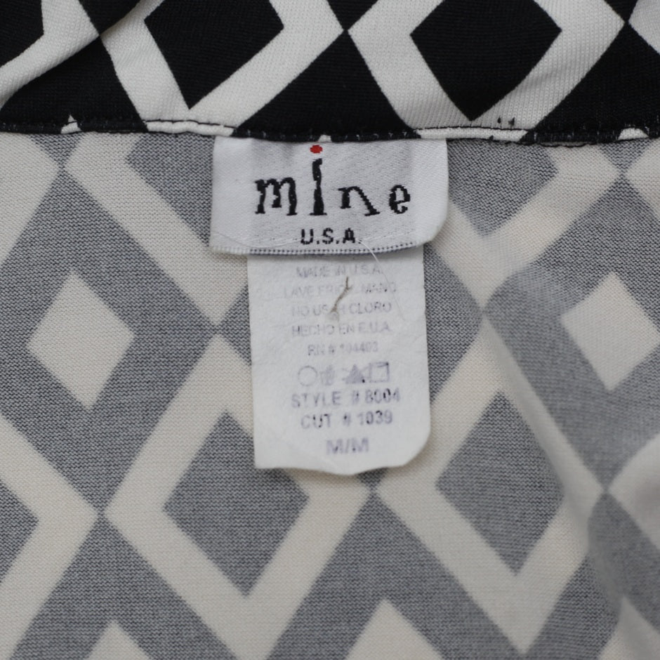 Y2K Ladies Mine USA Geometric Print Sleeveless Top V-Neck Collared Black White Mod Size M - view 3
