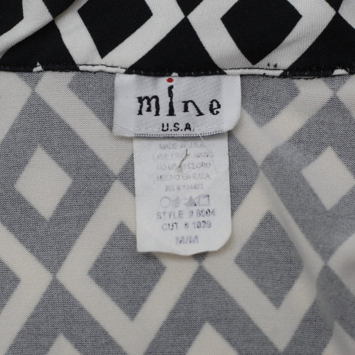 Y2K Ladies Mine USA Geometric Print Sleeveless Top V-Neck Collared Black White Mod Size M - view 3