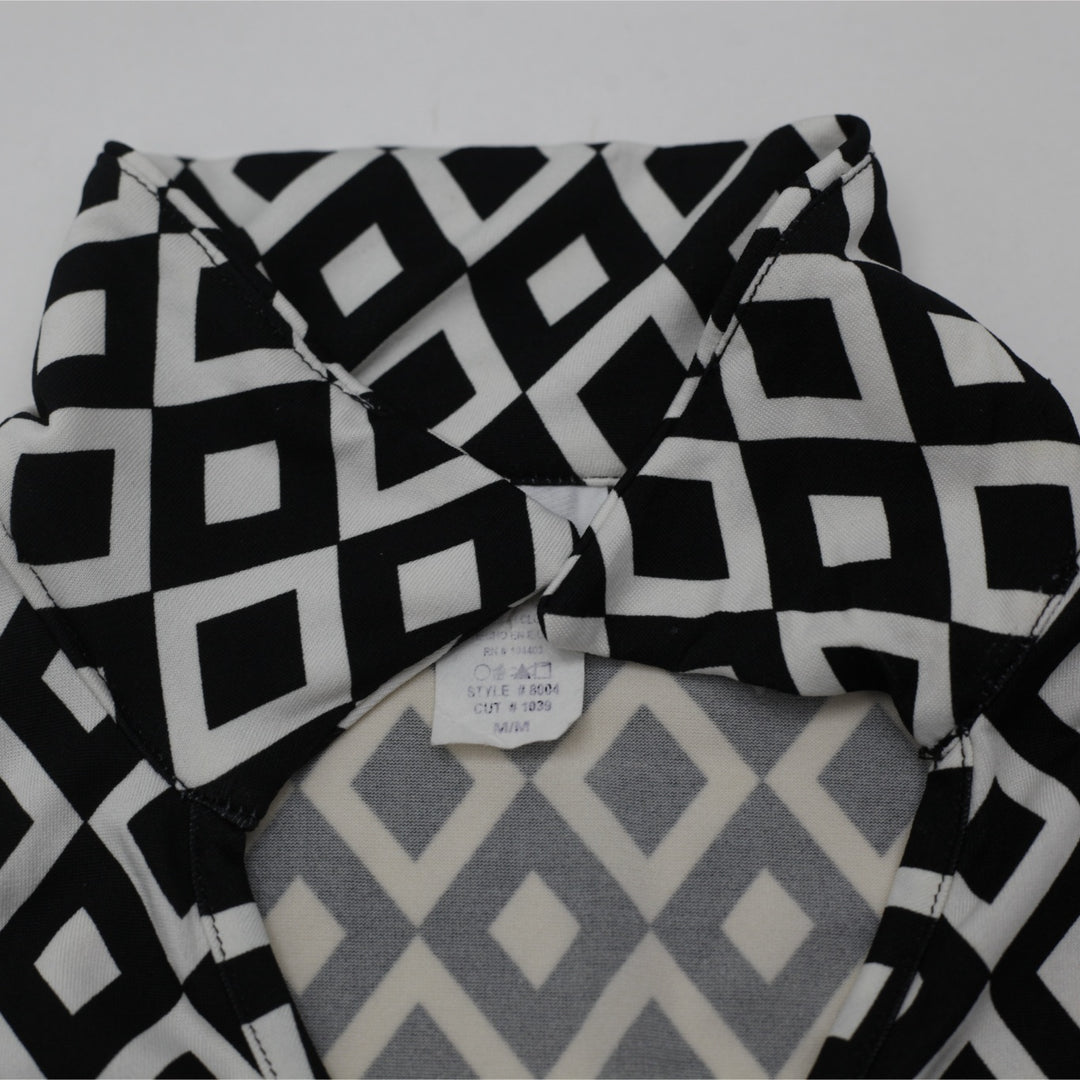 Y2K Ladies Mine USA Geometric Print Sleeveless Top V-Neck Collared Black White Mod Size M - view 4