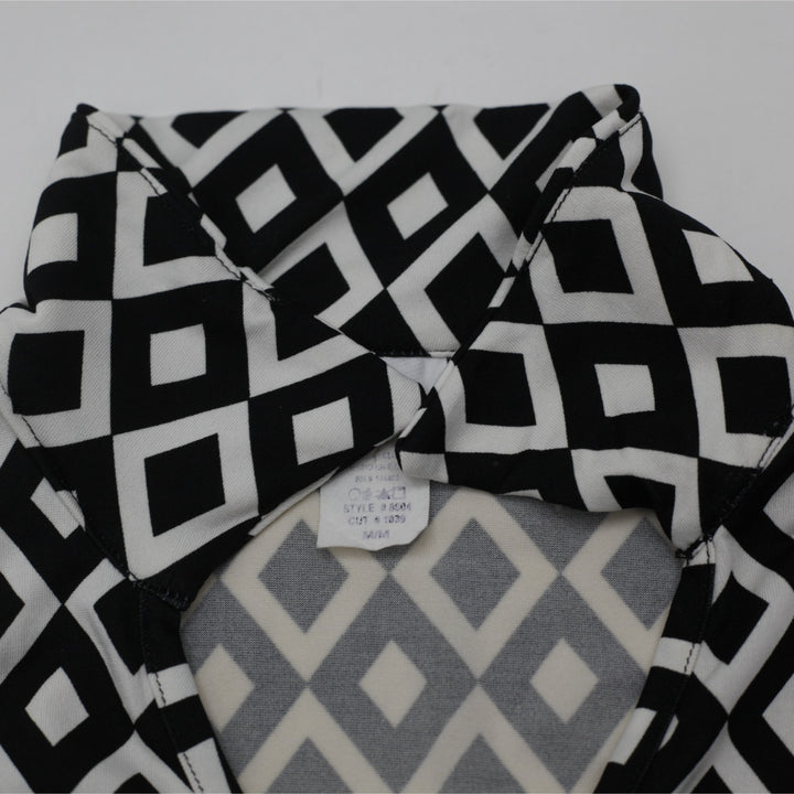 Y2K Ladies Mine USA Geometric Print Sleeveless Top V-Neck Collared Black White Mod Size M - view 4