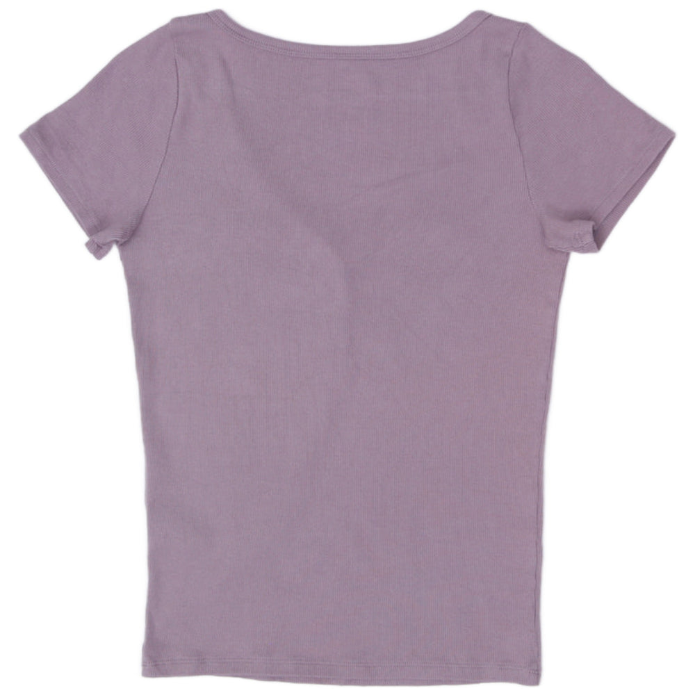 Y2K Ladies Hollister Ribbed Button Front Top Medium Mauve Purple Henley Short Sleeve - view 2