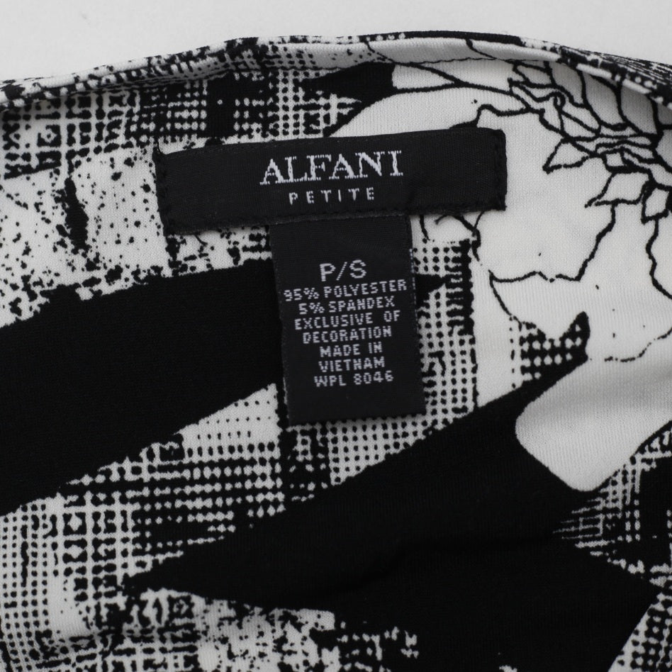 Y2K Ladies Alfani Black White Floral Top Handkerchief Hem Ruffle Sleeves Asymmetrical Size S - view 3
