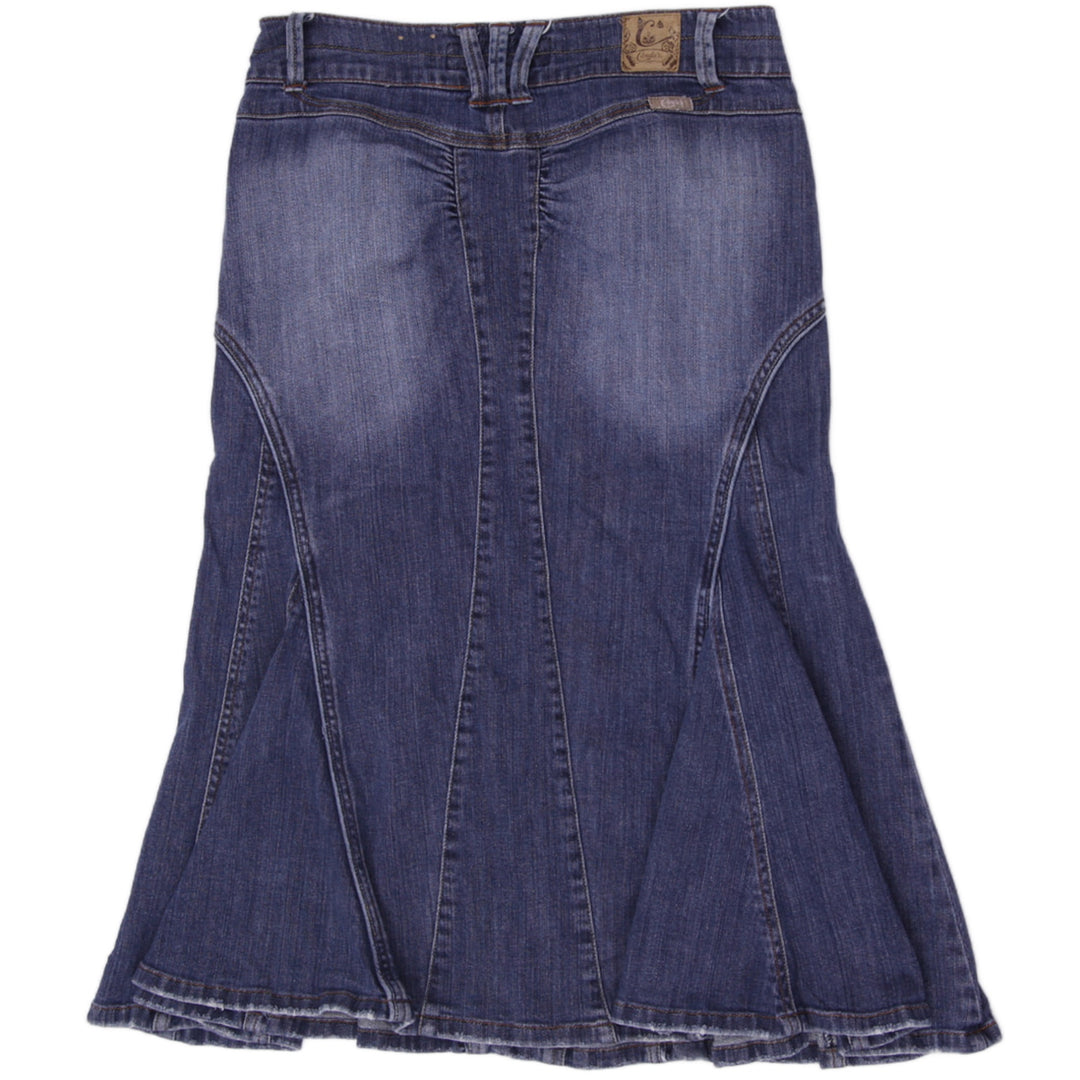 Y2K Ladies Candie's Denim Skirt Size 5 Blue Flare Paneled Mermaid Midi Low Rise - view 2
