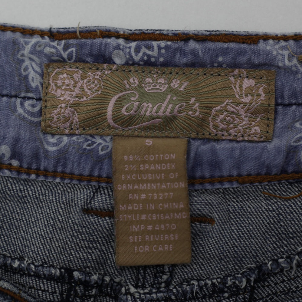 Y2K Ladies Candie's Denim Skirt Size 5 Blue Flare Paneled Mermaid Midi Low Rise - view 3