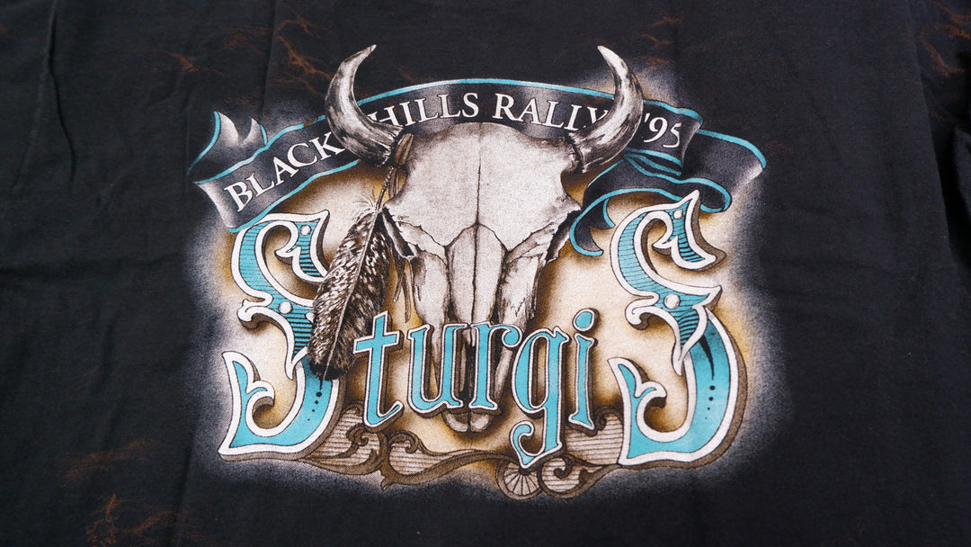 Vintage 3D Emblem Sturgis Black Hills Rally T-Shirt S.Stitch Made in USA Black XL