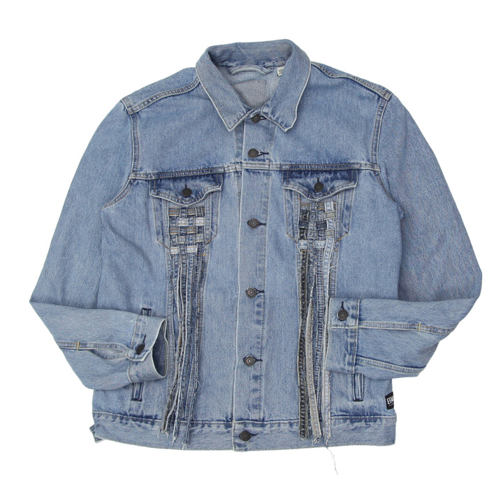 Rework fringed rugged style denim jacket with vintage look