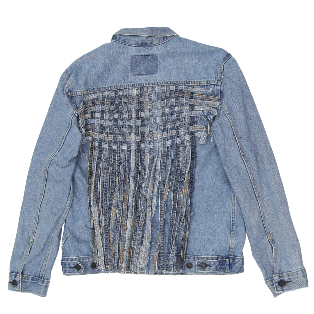 Rework fringed rugged style denim jacket with vintage look