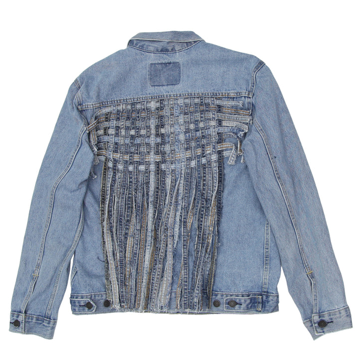 Rework fringed rugged style denim jacket with vintage look