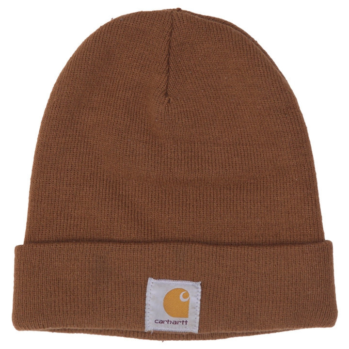 Mens Carhartt Brand Patch Ribbed Knitted Beanie