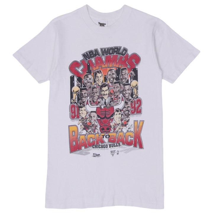 Vintage 1992 Chicago Bulls "Back to Back NBA World Champs" Caricature T-Shirt M | Migration_T-Shirts | Fashion Rerun