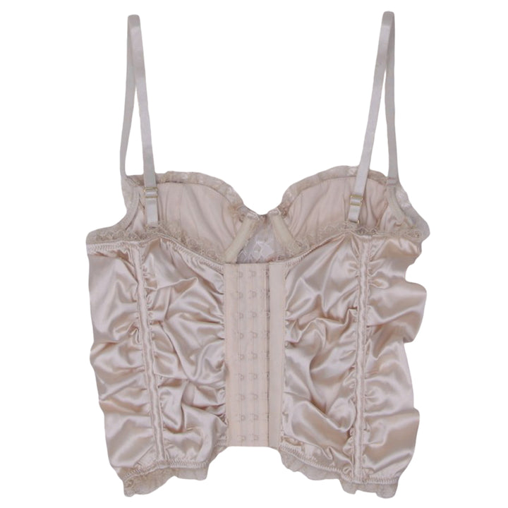 Y2K Ladies Bustier Cream Satin Lace Trim Strappy Top