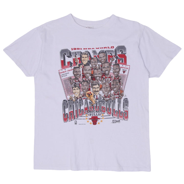 Vintage 1991 Chicago Bulls NBA World Champions Caricature Single Stitch T-Shirt White L | Migration_T-Shirts | Fashion Rerun