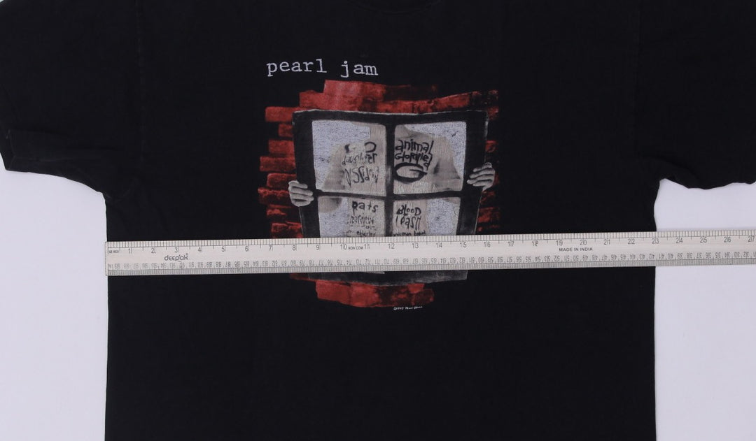 Vintage Mens Hanes Pearl Jam T-Shirt Black Graphic 90s Band Tour