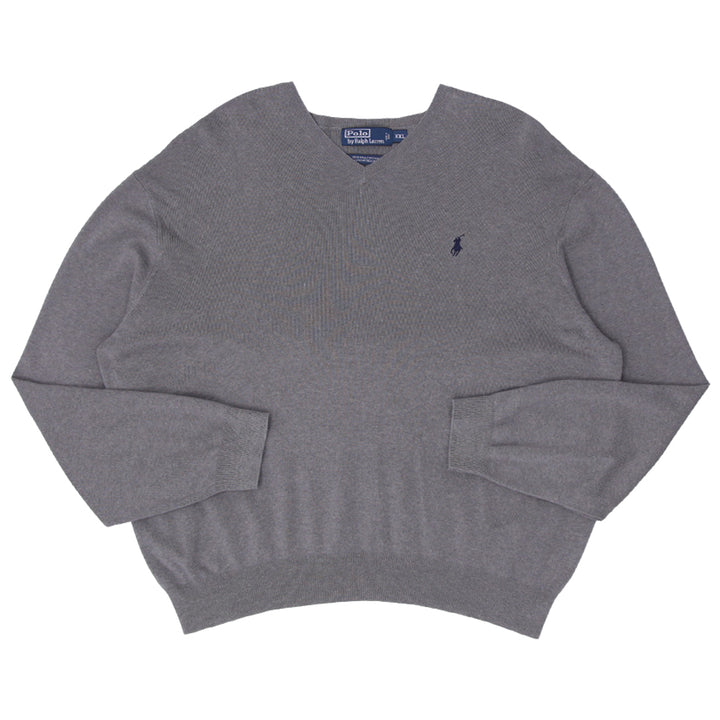Mens Polo By Ralph Lauren Gray V-Neck Knitwear Sweater Size XXL