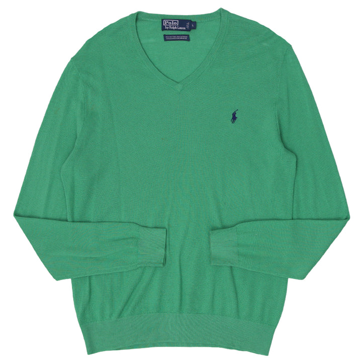 Mens Polo By Ralph Lauren Green V-Neck Knitwear Sweater Size L