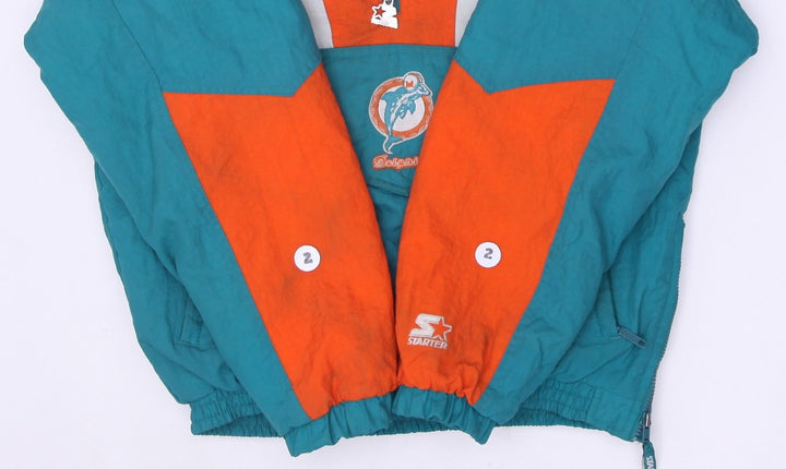 Vintage Miami Dolphins Starter Pro Line 1/2 Zip Hooded Puffer Coat Teal