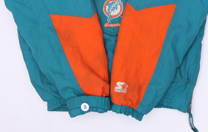 Vintage Miami Dolphins Starter Pro Line 1/2 Zip Hooded Puffer Coat Teal
