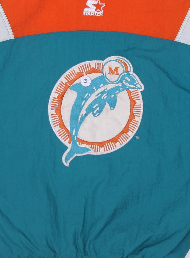 Vintage Miami Dolphins Starter Pro Line 1/2 Zip Hooded Puffer Coat Teal