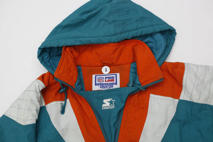 Vintage Miami Dolphins Starter Pro Line 1/2 Zip Hooded Puffer Coat Teal