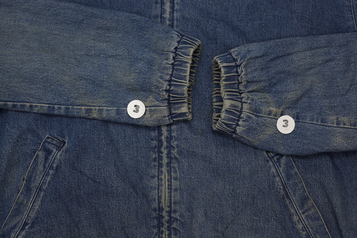 Vintage 90s Polo Ralph Lauren Distressed Denim Zip Harrington Jacket With Red Lining